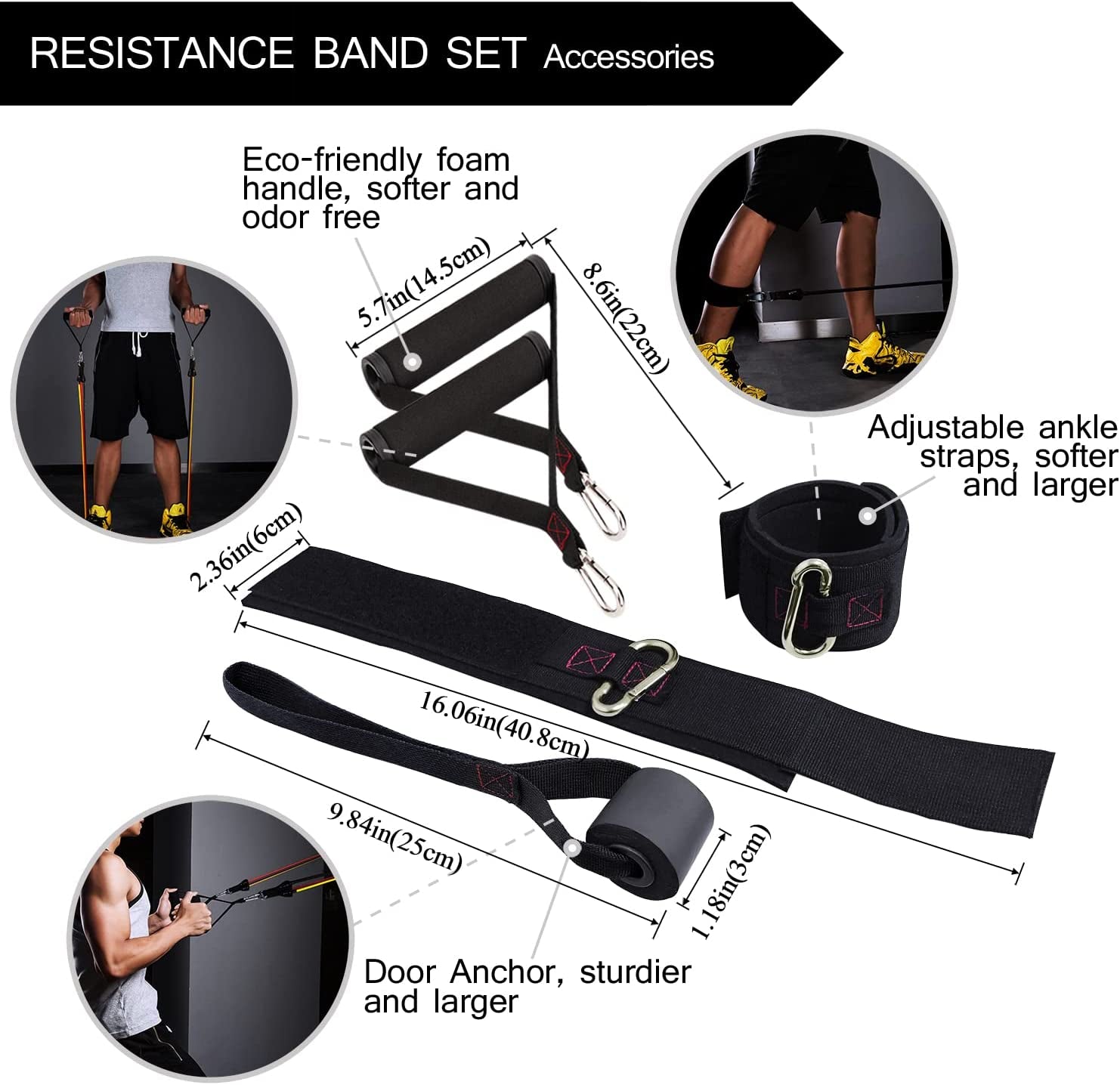 Exercise Resistance Bands with Handles - 5 Fitness Workout Bands Stackable up to 110 - 150 Lbs, Training Tubes with Large Handles, Ankle Straps, Door Anchor Attachment, Carry Bag