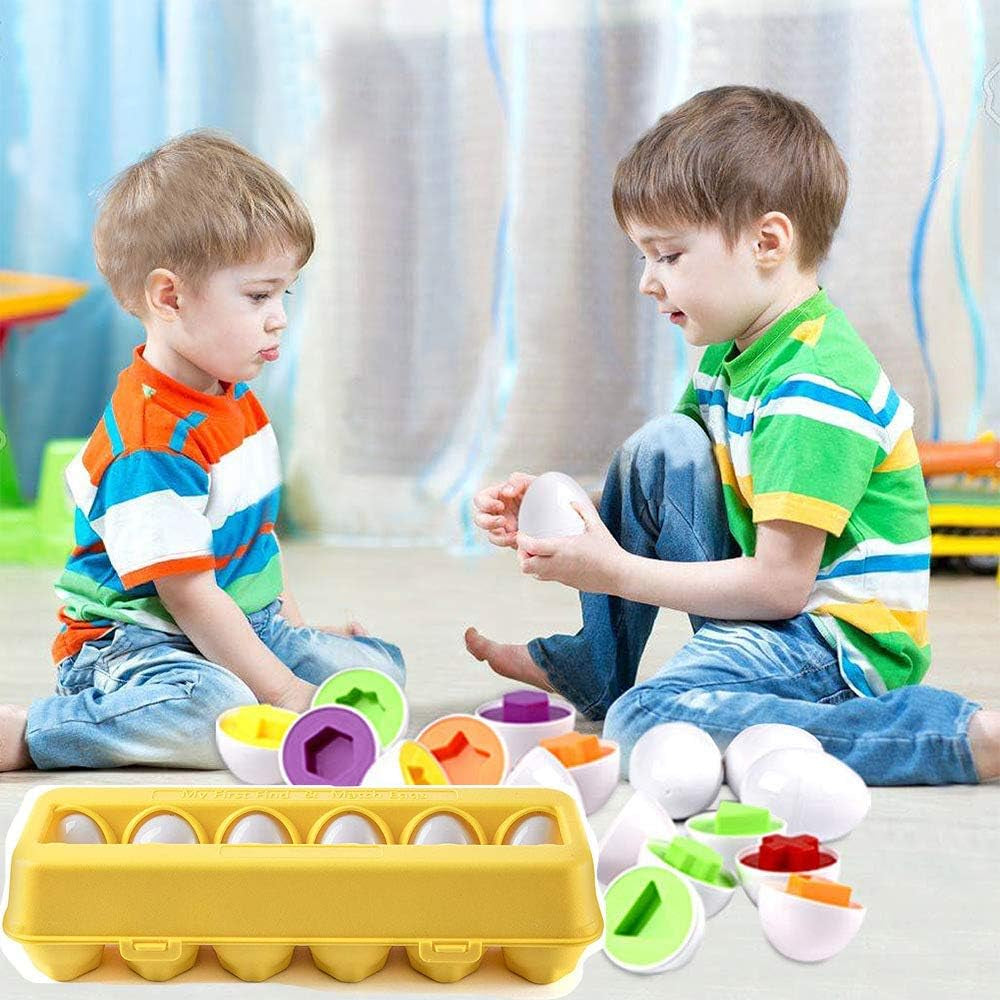Easter Matching Eggs Connect Eggs Carton Toys Gifts for 1 2 3 Years Old Kids Toddler Baby Girls Boys Shape Color Egg Play Learn