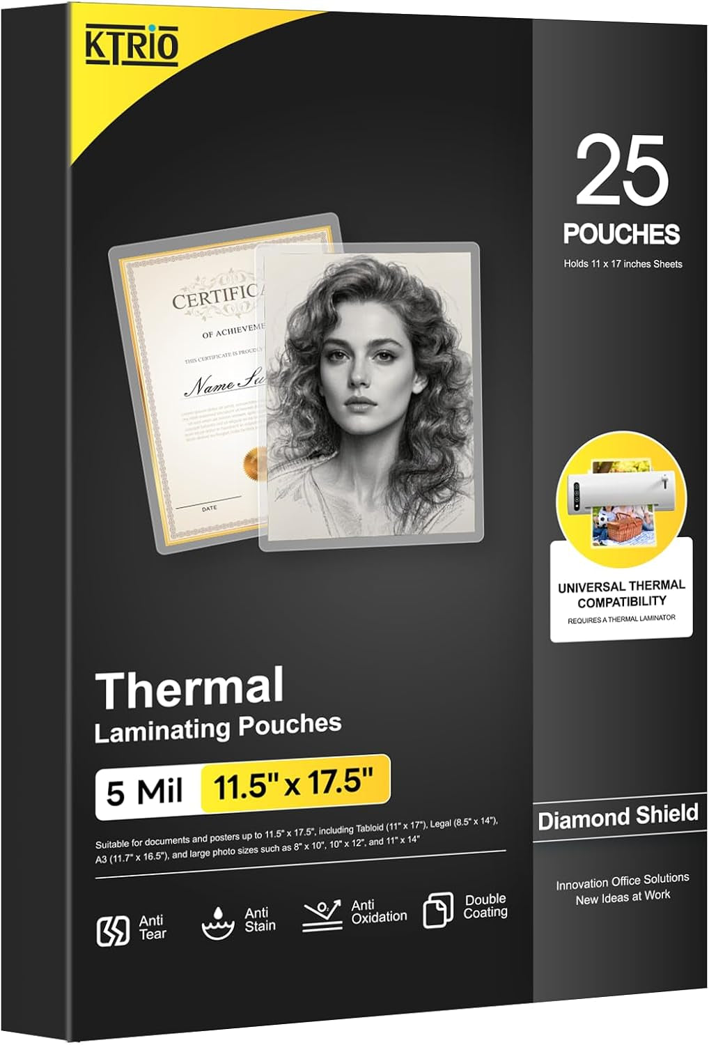 Laminating Sheets Thermal Laminate Pouches, Hold 11 X 17 Inch Sheet 25 Pack, 5 Mil Clear Laminated Pouch 11.5 X 17.5 Inch Lamination Paper for Laminator, round Corner, Home & Office